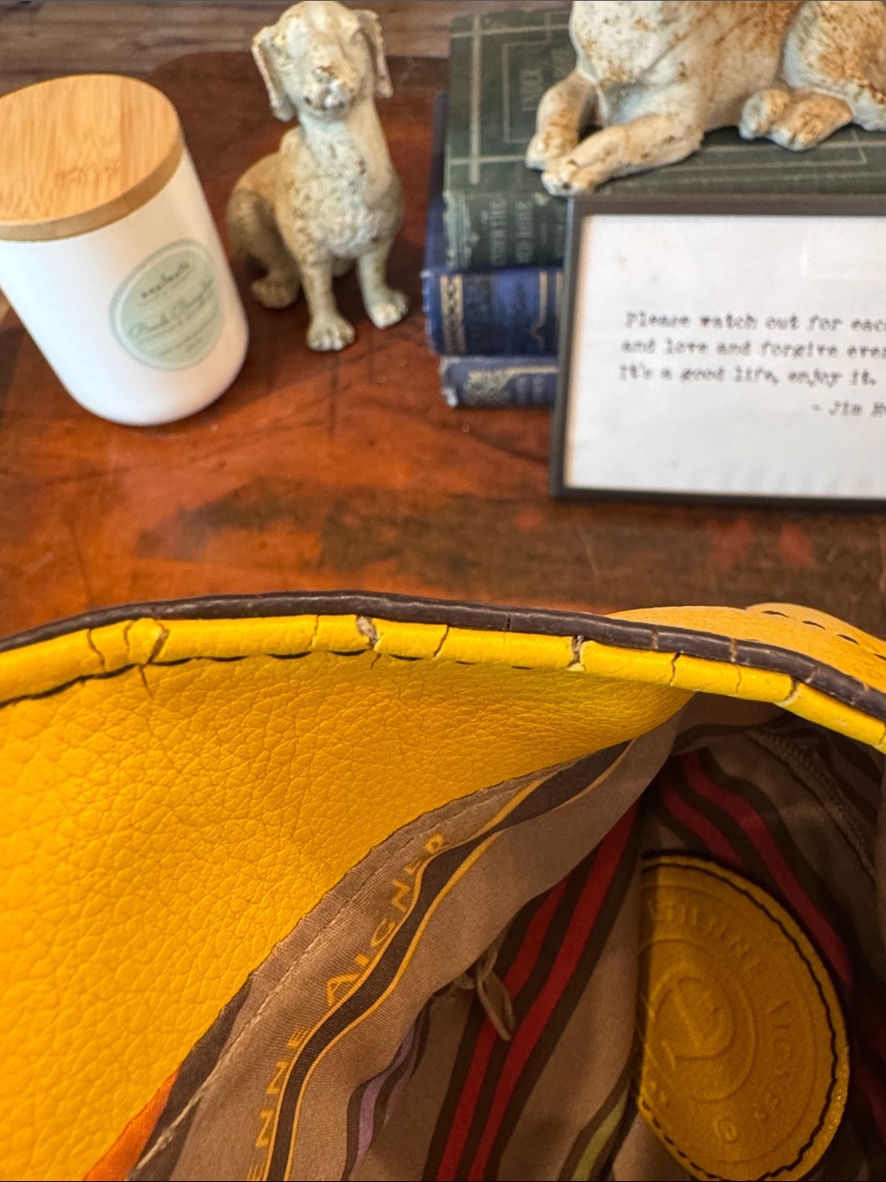 Etienne Aigner Mustard Yellow Pebbled Leather Hobo with Blue Charm - Picture 9 of 13